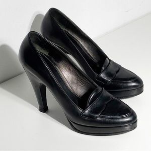 Prada Black Leather Loafer Style Pumps 
Size US8